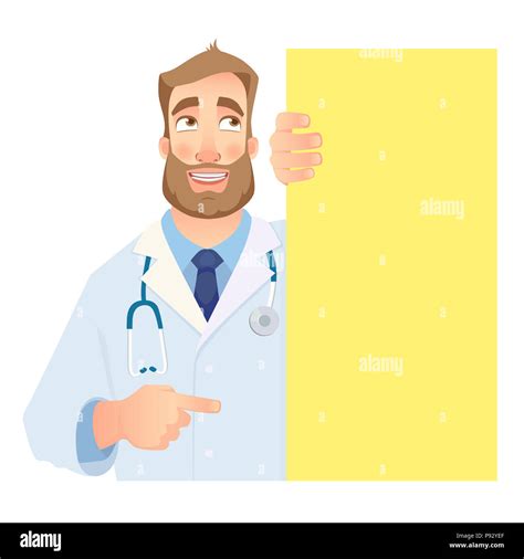 Doctor holding blank signboard. Funny doctor illustration. Set Stock Photo - Alamy