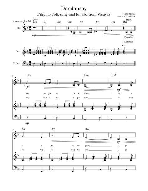 Dandansoy, Filipino Lullaby (Am violin and guitar) sheet music for ...