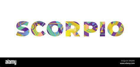 The word SCORPIO concept written in colorful retro shapes and colors ...