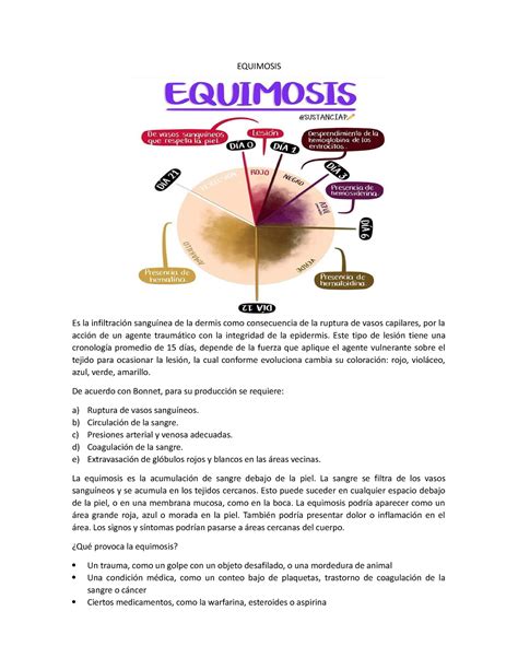 Equimosis - EQUIMOSIS Es la infiltración sanguínea de la dermis como consecuencia de la ruptura ...