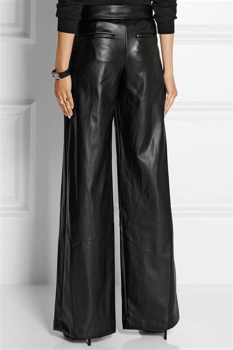 Lyst - DKNY Faux Leather Wide-Leg Pants in Black