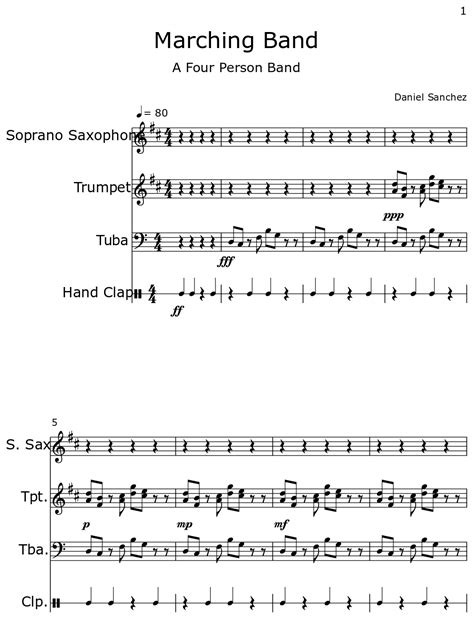 Marching Band - Sheet music for Soprano Saxophone, Trumpet, Tuba, Hand Clap