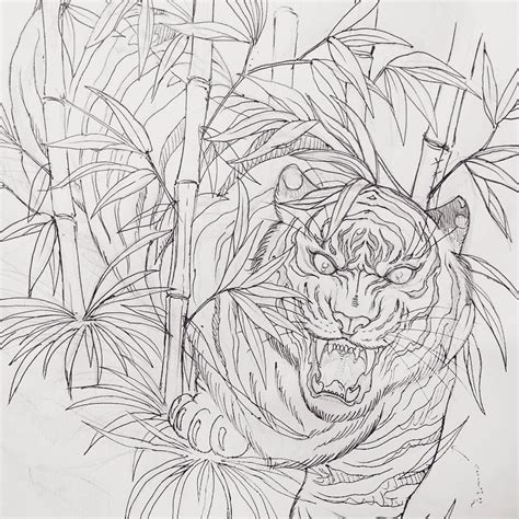 I sketched this for today. #tiger #bamboo | Hình xăm con hổ, Hình xăm ...