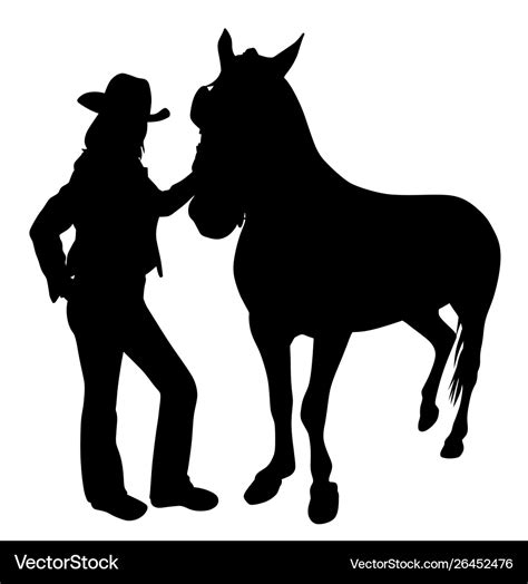 Cowgirl standing with horse Royalty Free Vector Image