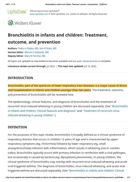 Bronchiolitis in Infants and Children - Treatment, Outcome, and ...