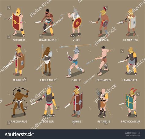 Roman Gladiators Fifteen Isometric Icons Including Stock Vector ...