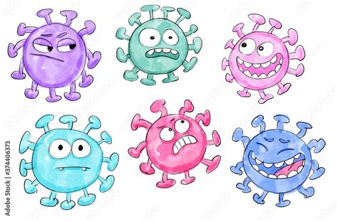 Hand drawn funny cartoon illustration of a molecules of coronavirus ...