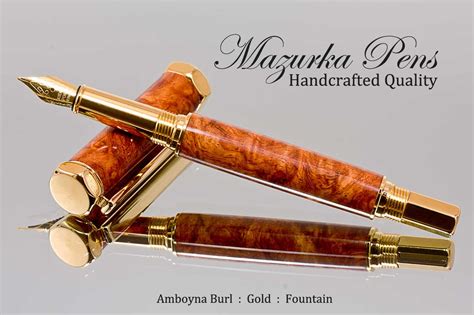 Wooden Amboyna Burl Fountain Pen with Gold Finish