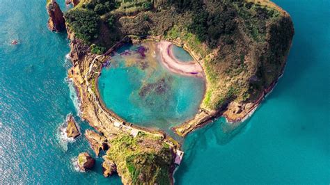 Volcano crater islet of Vila Franca do Campo at São Miguel island ...