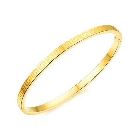 18k Gold Plated Open Cuff Bracelet Bangle For Women Auspicious Wall Meander Luxury Woman ...