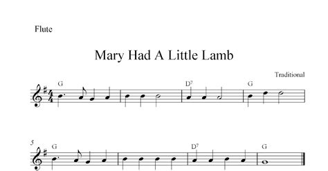 Mary Had A Little Lamb, free flute sheet music notes