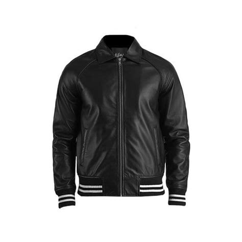 Men's Black Leather Plain Varsity Jacket - AU LeatherX