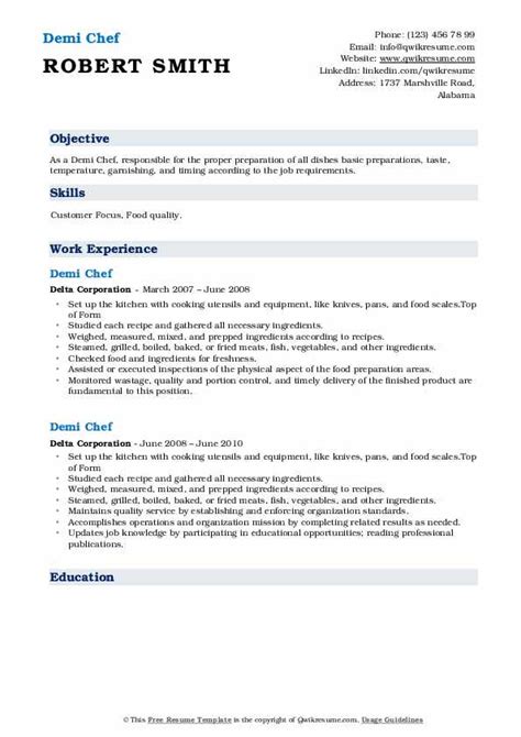 Demi Chef Resume Samples | QwikResume