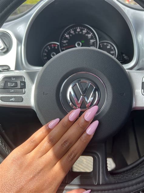 Pink almond nails car steering wheel aesthetic Volkswagen baby pink nails Baby Pink Nails ...