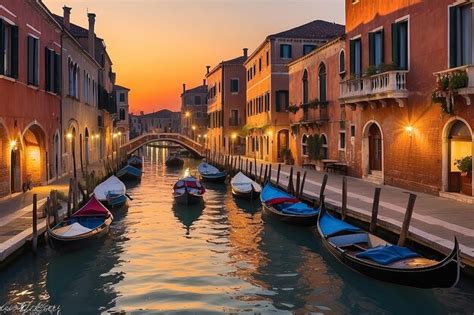 Premium AI Image | Sunset on canal cannaregio in venice italy