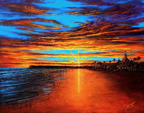 Coronado Beach Sunset Painting by John YATO