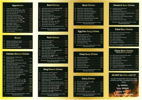 Menu at New Dynasty restaurant, Magherafelt