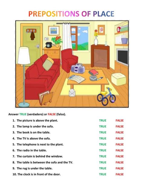 True or false Prepositions of place worksheet | Prepositions, Kids worksheets printables, Worksheets