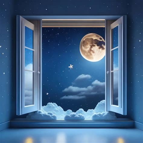 Premium Photo | A window with the moon in the sky