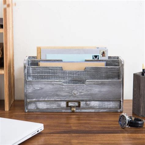 Rustic Gray Wood Desktop Mail Sorter with Pen & Pencil Drawer – MyGift