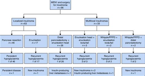 Study flow chart showing insulinoma location, surgical procedures and ...