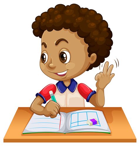 Young boy studying at desk 303824 Vector Art at Vecteezy