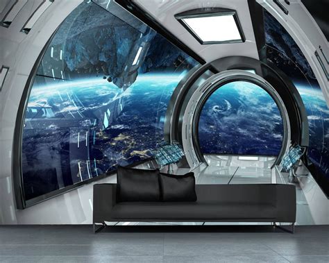 Wall mural sci-fi photo art Removable wall mural futuristic spaceship Fantastic interioir photo ...