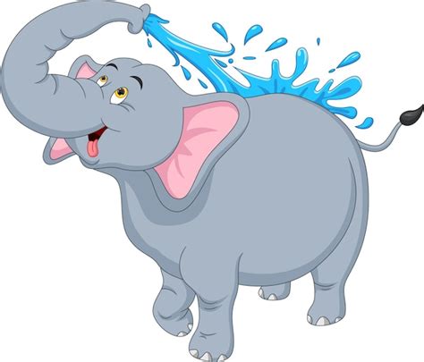 Elefante bebé de dibujos animados jugando agua | Vector Premium