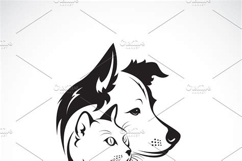 Vector of dog and cat head design. in 2020 | Cat face, Dog cat, Face design