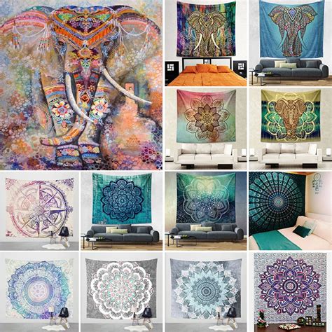 Decorative Mandala Elephant Wall Hanging Tapestry Bohemian Macrame Wall Blanket Cloth Wandkleed ...