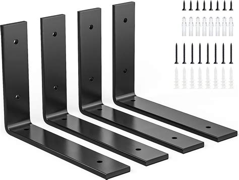 4 Pack - 8"x6" , 0.2inch Thick Black L Shelf Bracket, Iron Shelf ...