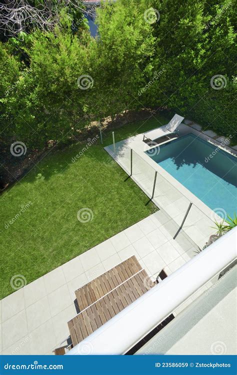 Swimming Pool View from Balcony Stock Image - Image of stylish, real ...