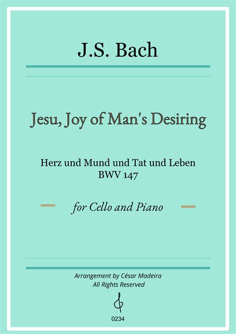 Jesu, Joy of Man's Desiring - Cello and Piano (Full Score) (arr. César ...