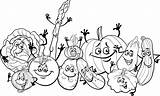 Grappige Cartoon Groenten Karakters Groep kleurplaat 9830705  sketch template