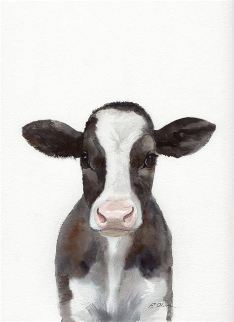 ORIGINAL Watercolor Baby Cow Calf Painting Holstein Cow Wall | Etsy