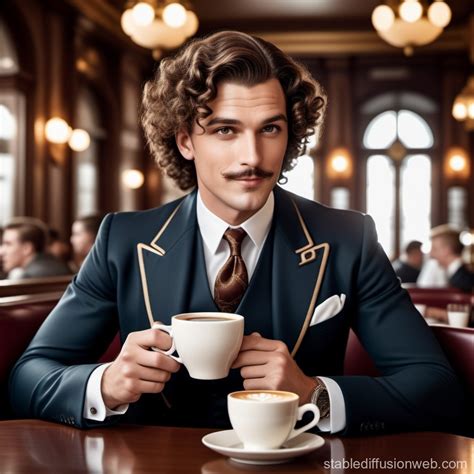 Art Deco Man in Viennese Coffee House | Stable Diffusion en línea