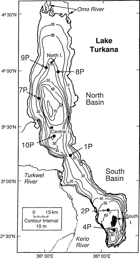 Bathymetric map of Lake Turkana, depicting sediment core locations.... | Download Scientific Diagram