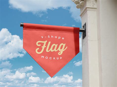 Free Vertical V-Shape Hanging Flag Banner Logo Mockup PSD - Designbolts