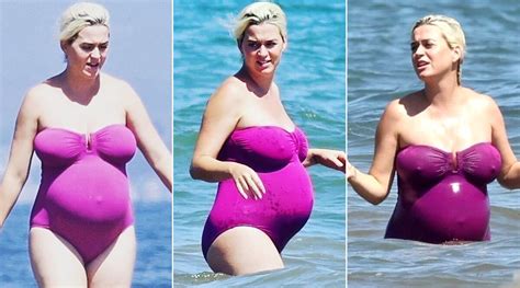 Katy Perry Flaunts Her Baby Bump In Style in Her Sultry Magenta Monokini (View Pics)