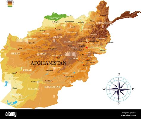 Highly detailed physical map of Afghanistan ,in vector format,with all the relief forms,regions ...