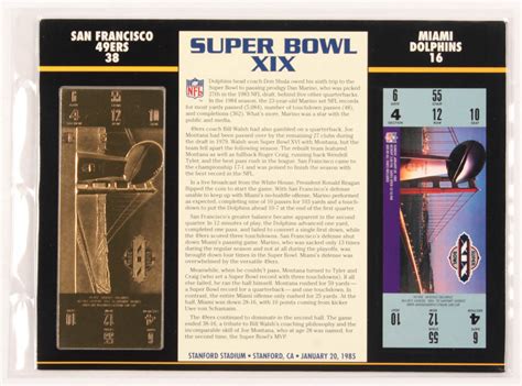 Super Bowl XIX Commemorative Score Card with 23kt Gold Ticket ...