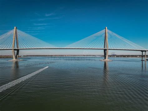 Aerial View of the Arthur Ravenel Jr. Bridge Over River Stock Photo - Image of waves, cooper ...