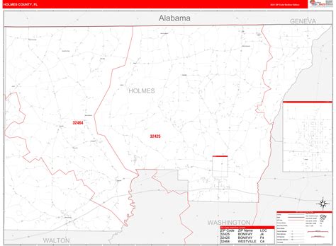 Holmes County, FL Zip Code Wall Map Red Line Style by MarketMAPS - MapSales