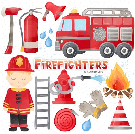 Watercolor Firefighters Clipart , Fire Truck Download, Firemen, Fire ...