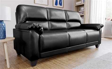 Kenton Small Black Leather 3 Seater Sofa | Furniture Choice