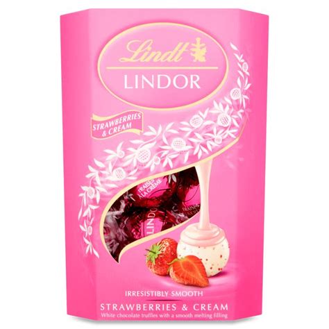 Lindt Lindor Strawberries & Cream Chocolate Truffles Box 200g | Lindt strawberries and cream ...