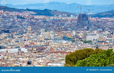 View Above on Barcelona from Montjuic Hill. Sagrada Familia Cathedral ...