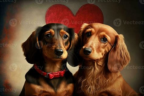 couple love of dachshund dogs with little heart for Valentine day ...