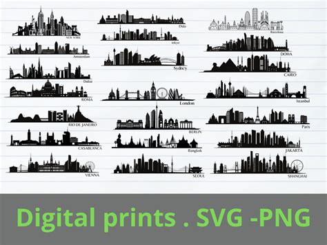 Famous City Skylines SVG PNG Bundle Europe City Skyline Svg Commercial ...