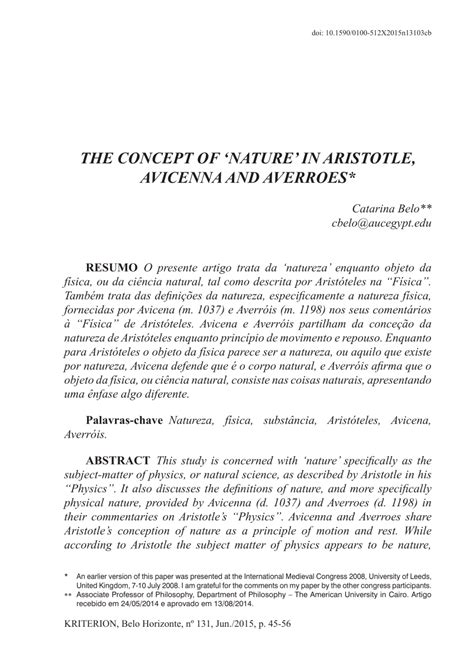 (PDF) The concept of 'nature' in Aristotle, Avicenna and Averroes